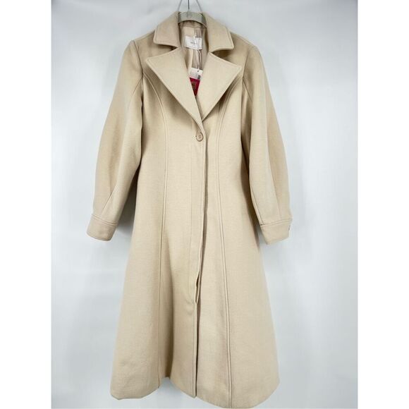 NWT Oak + Fort Wool Blend Lined Long Single Breast Ivory Car Lady Coat Size XS - Picture 1 of 13